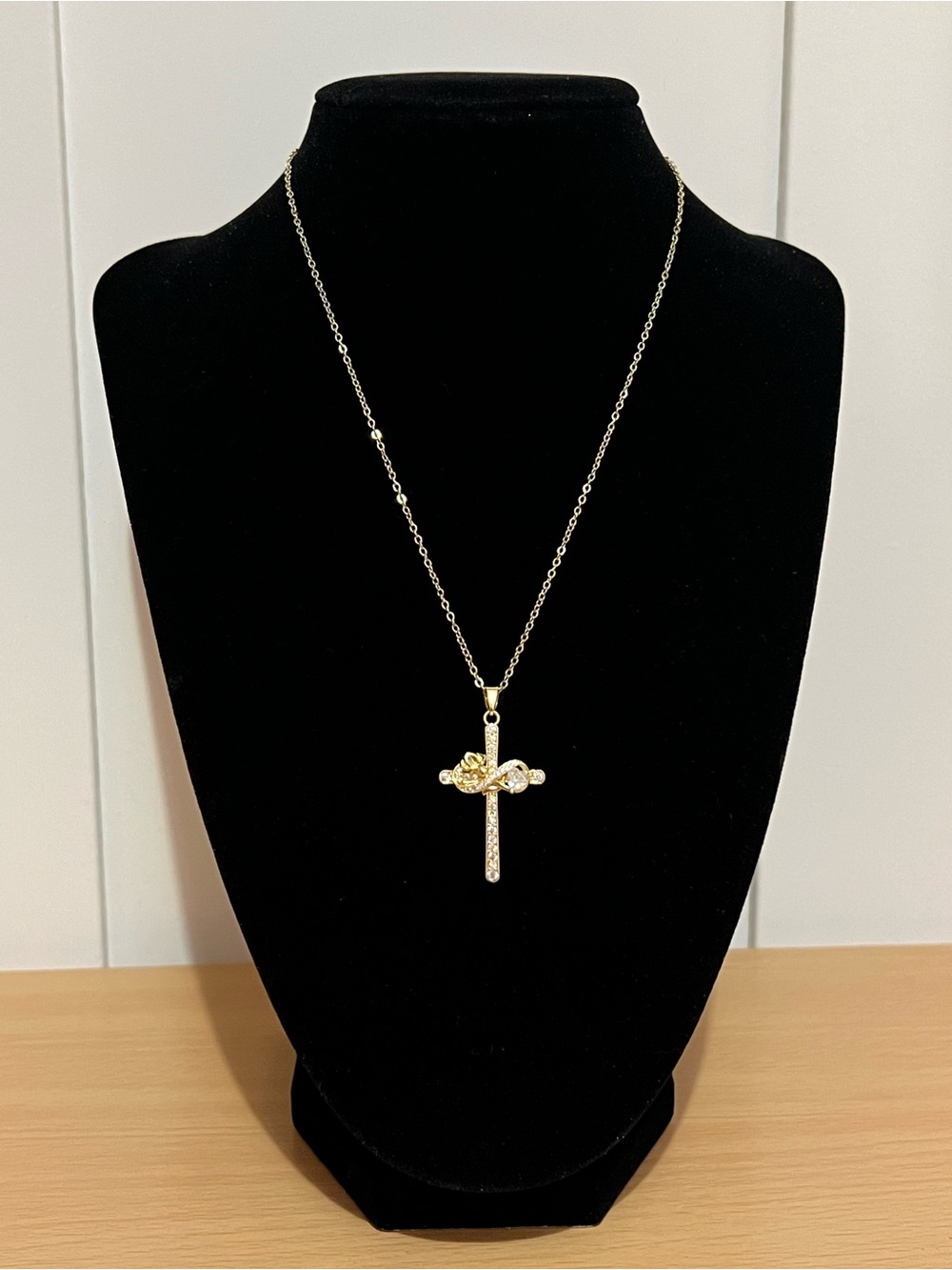 Gold Cross Pendant Necklace with Crystal Cluster - Women's Jewelry